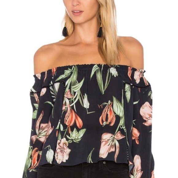 Astr Black Floral Off-Shoulder Blouse - Picture 1 of 11